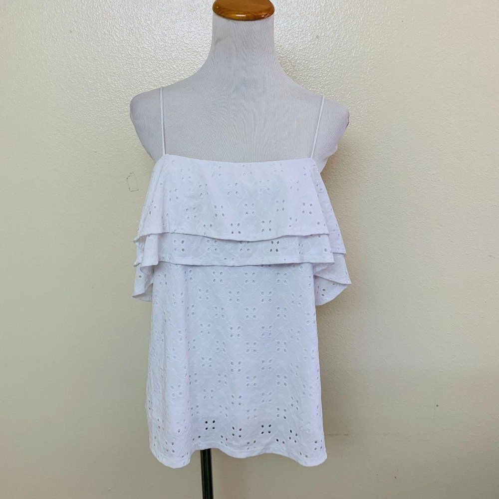 White Eyelet Ruffle Tank Top
